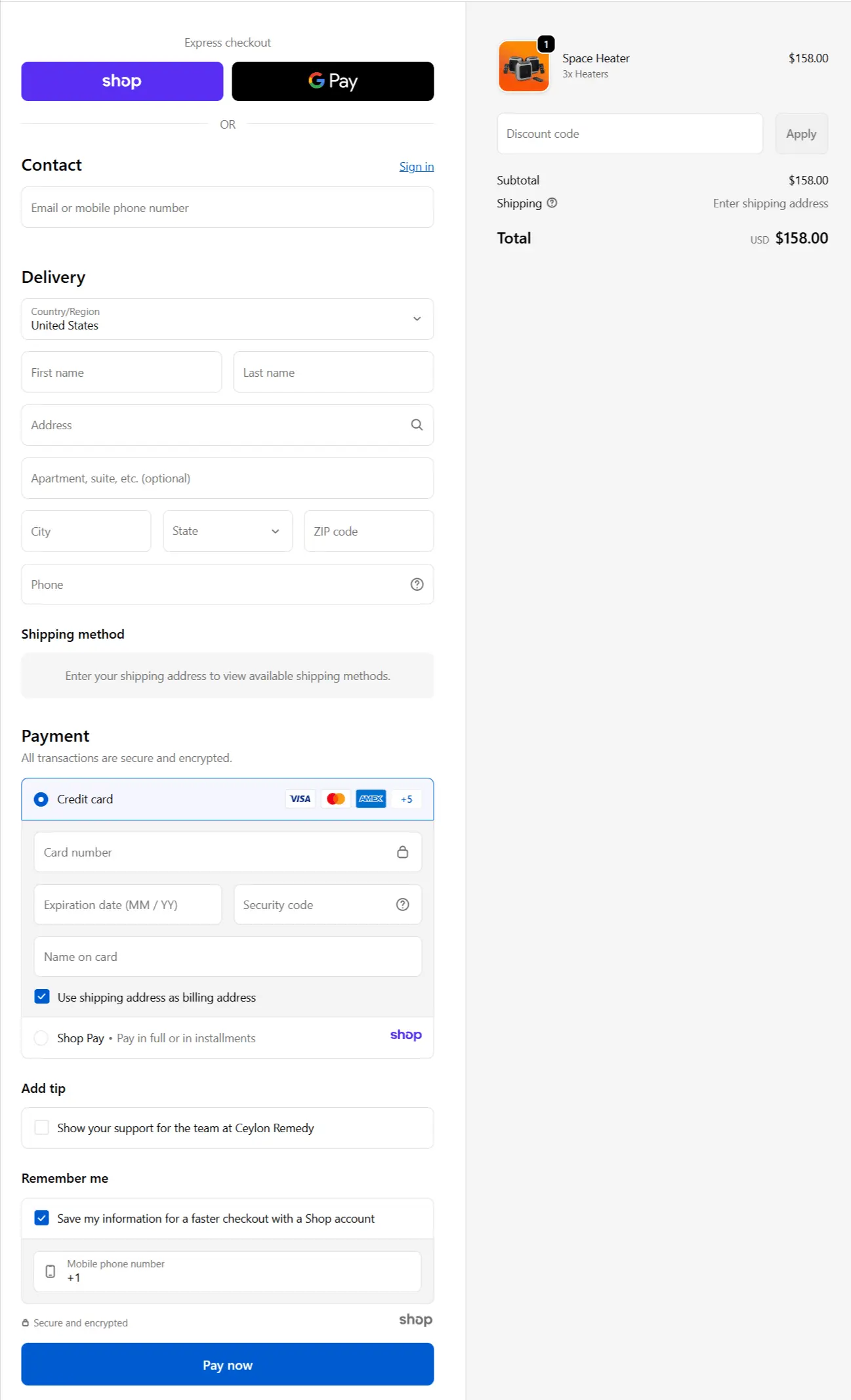 heatflash heater secure checkout page